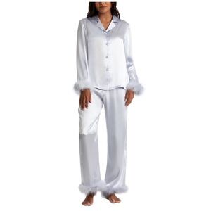 DONATELLA LINE
Women's polyester pajamas with marabou feathers in ice white